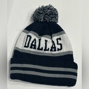 Dallas Blue, Grey, White Winter Knit Hat Pom-Pom Beanie Fleece One Size